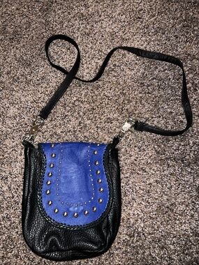 Black and Blue leather- Studded Women's Crossbody Bag